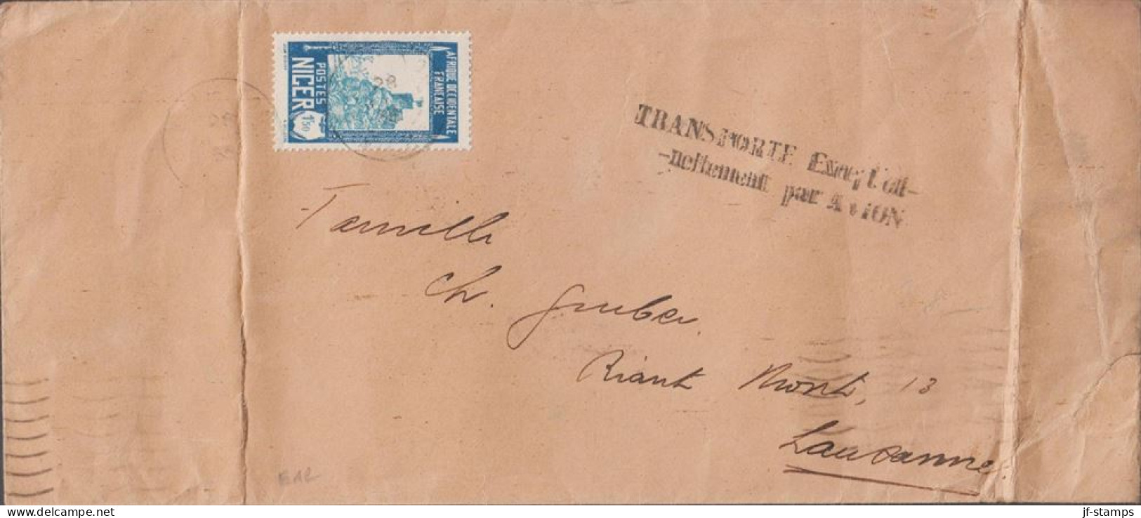 1935. NIGER. Interesting Cover (tear, Folds) To Lausanne, Suisse With 1,50 Fort Zinder Cancell... (MICHEL 55) - JF545406 - Usati