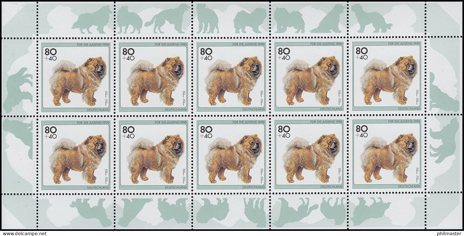 1837 Chow-Chow - 10er Bogen Mit PLF Roter Haken Vor Der 80, Feld 1 ** Postfrisch - Variétés Et Curiosités