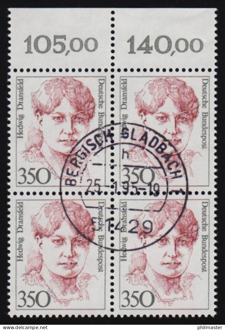 1393 Frauen 350 Pf OR-Viererbl. Tages-O - Used Stamps