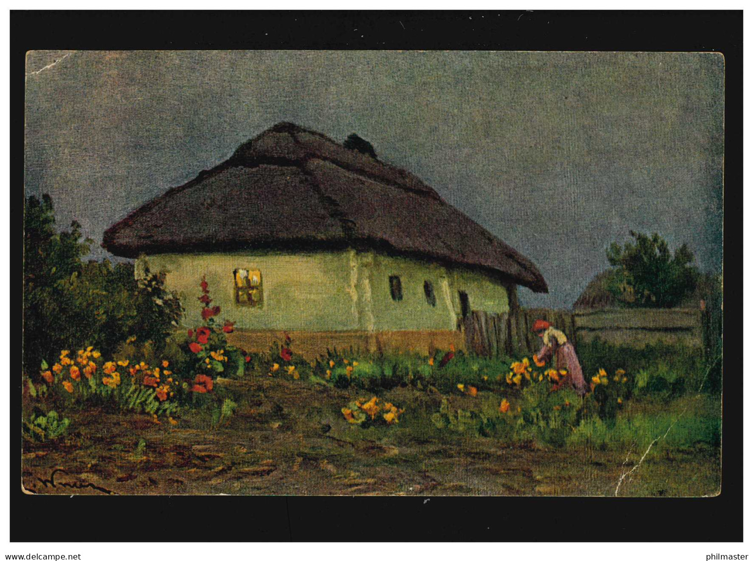 Landwirtschaft  Bauernhaus Reetdach Sommerabend, Malerei, Musen 30.10.1925 - Autres & Non Classés