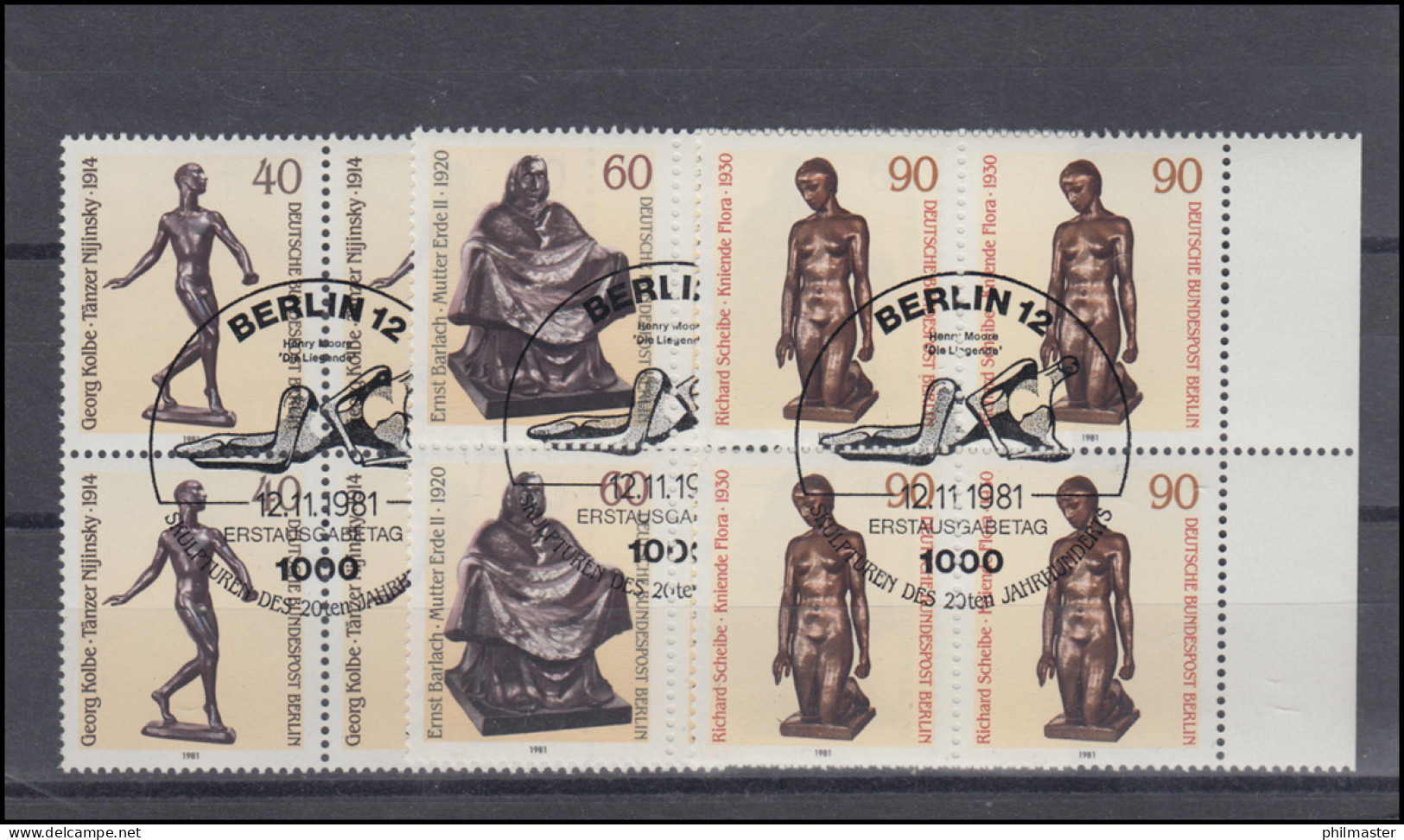 655-657 Skulpturen Des 20.Jahrhunderts 1981: Viererblock-Satz Zentrische ESSt - Used Stamps