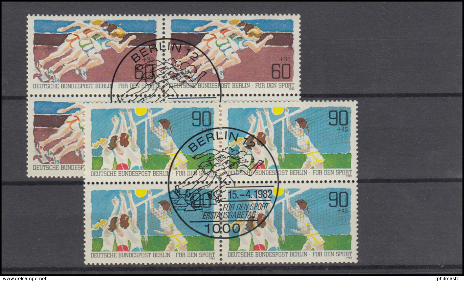 664-665 Sporthilfe 1982: Viererblock-Satz Zentrische ESSt BERLIN 15.4.82 - Used Stamps