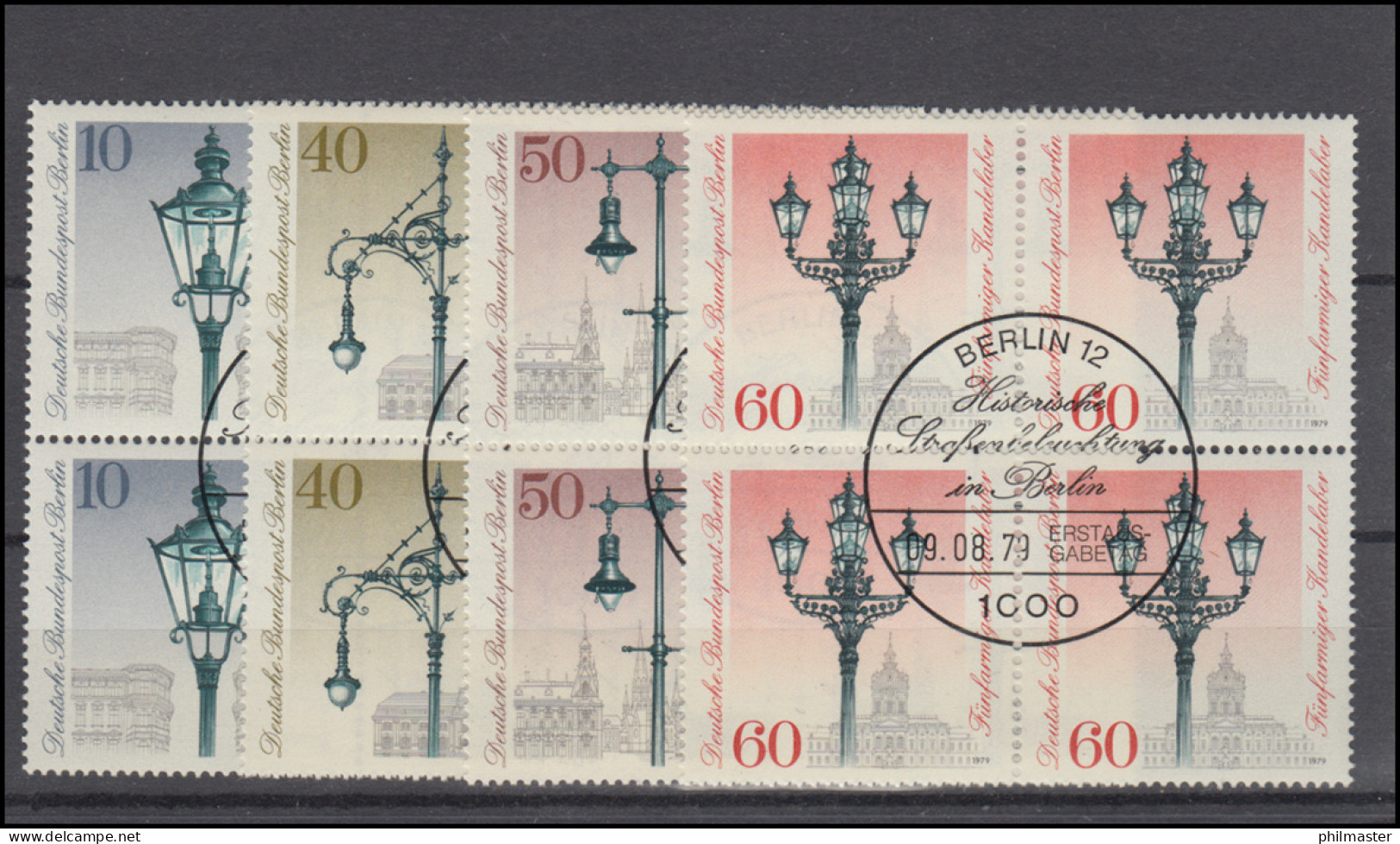 603-606 Straßenbeleuchtung Berlins 1979: Viererblock-Satz Zentrische ESSt BERLIN - Used Stamps