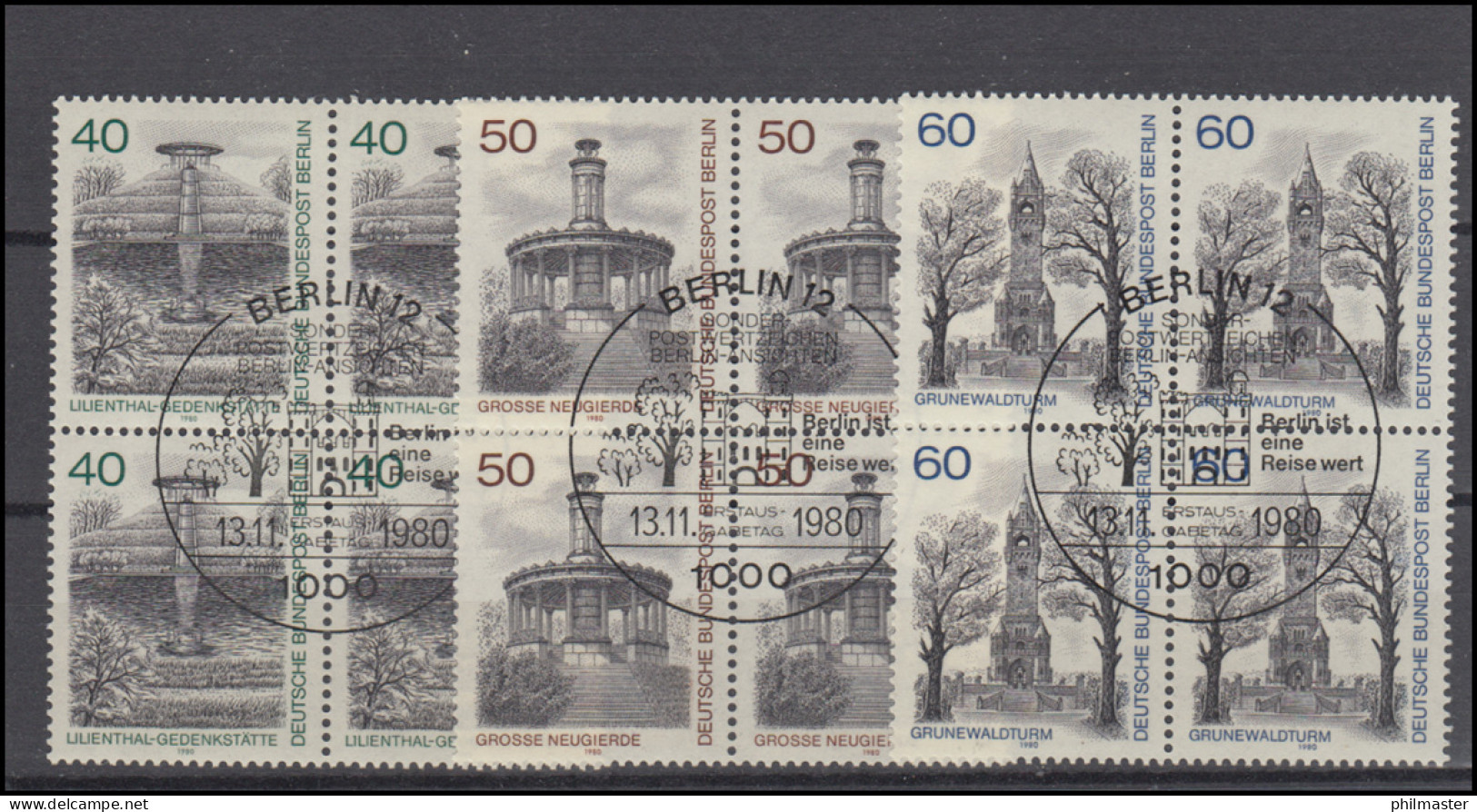 634-638 Berlin-Ansichten 1980: Viererblock-Satz Zentrische ESSt BERLIN - Usati