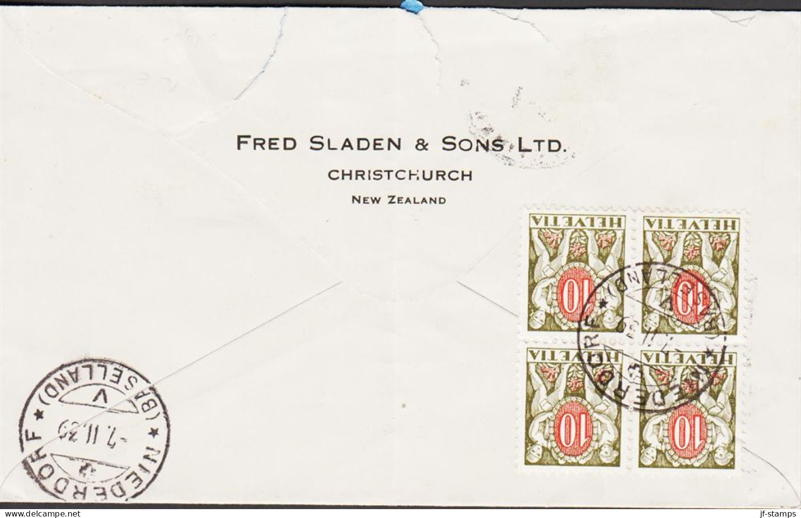 1939. New Zealand.  Unfranked Envelope (tears) To Niederdorf, Schweiz BY AIR MAIL Cancelled CHRISTCHURCH 4... - JF545413 - Lettres & Documents