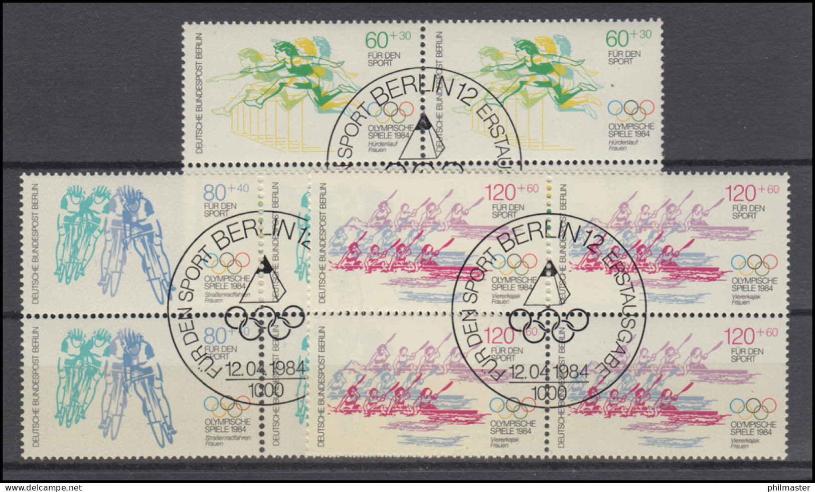 716-718 Sport Olympia Los Angeles 1984: Viererblock-Satz Zentrische ESSt BERLIN - Used Stamps