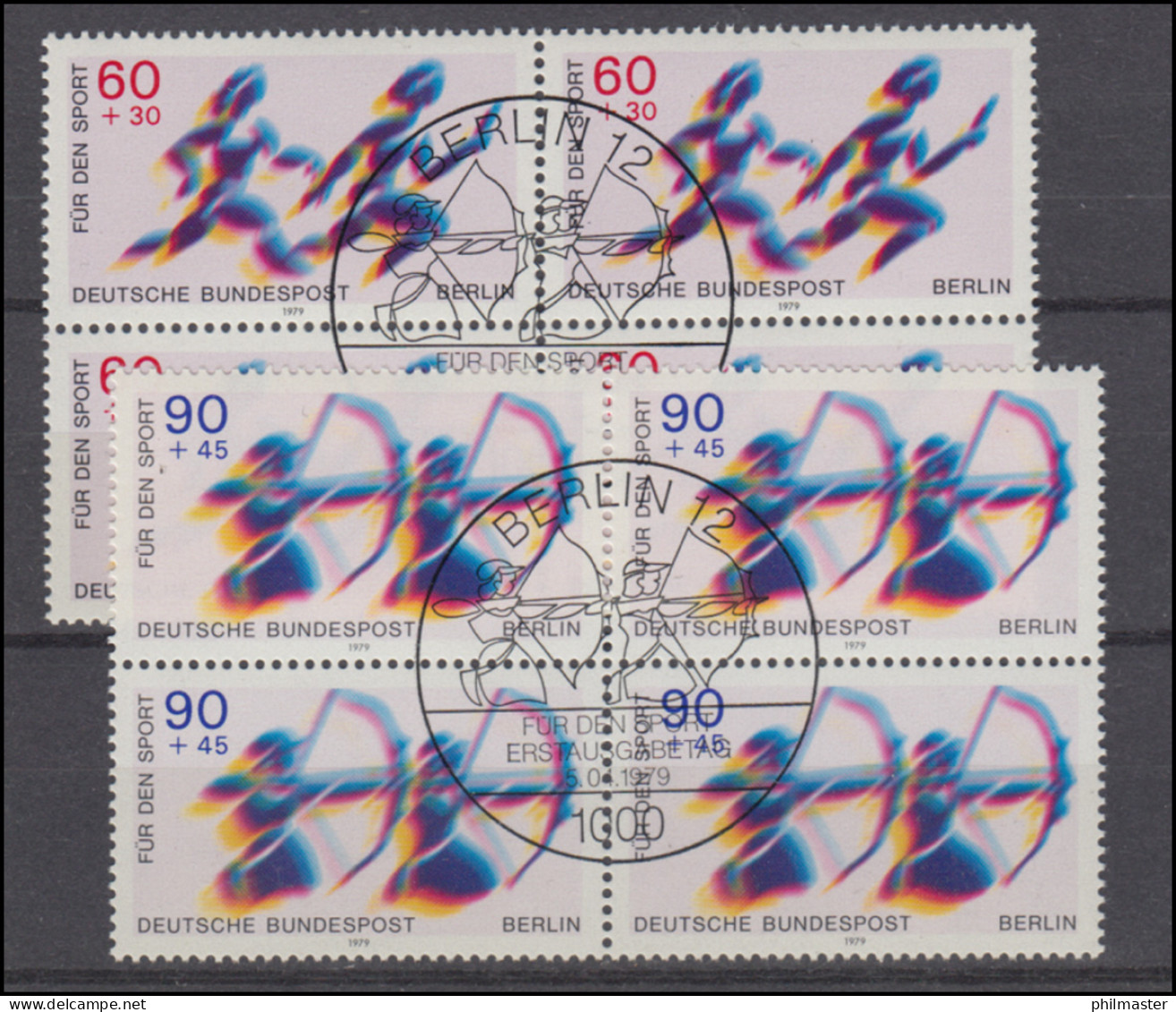 567-568 Sporhilfe Staffellauf Bogenschießen: Viererblock-Satz Zentrische ESSt - Used Stamps