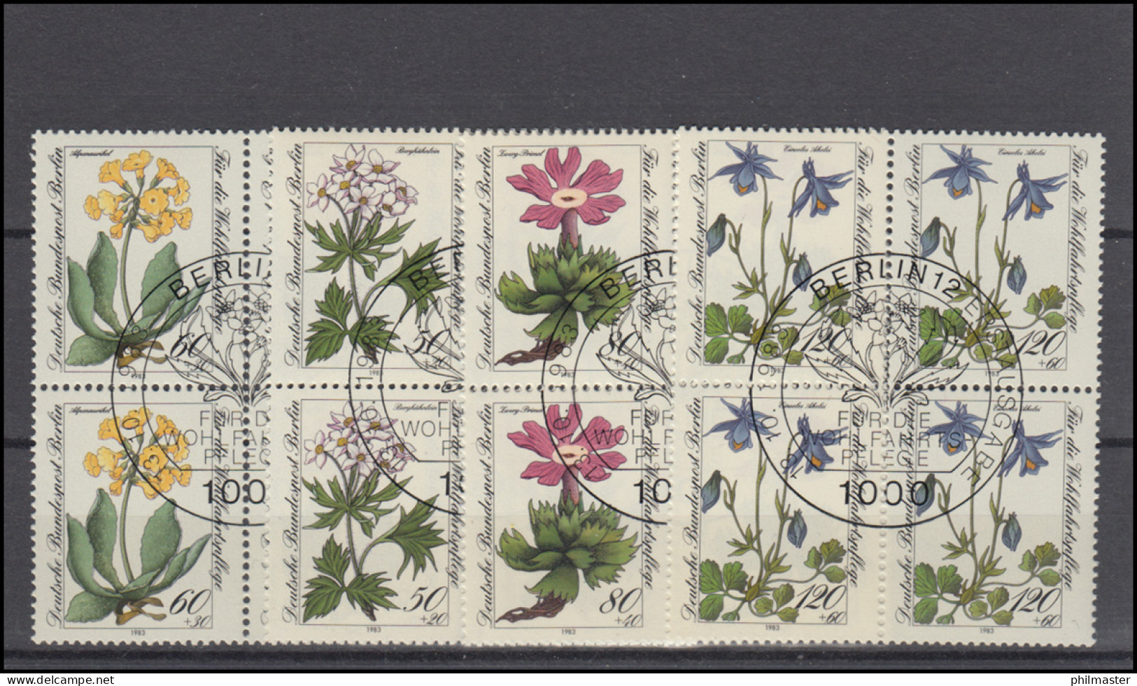 703-706 Gefährdete Alpenblumen 1983: Viererblock-Satz Zentrische ESSt BERLIN - Used Stamps