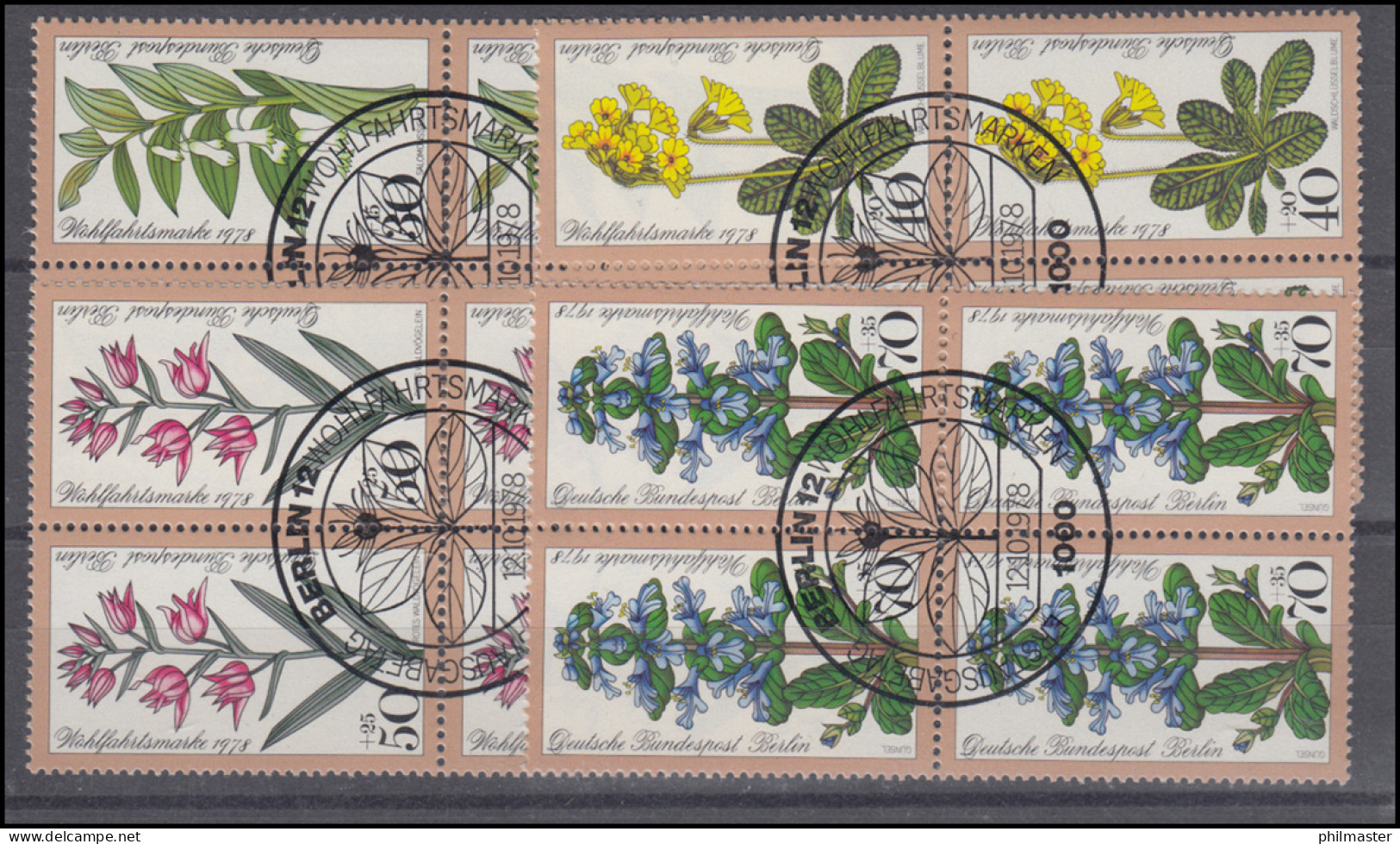 573-576 Wofa Blumensträuße 1974: Viererblock-Satz Zentische ESSt BERLIN - Used Stamps