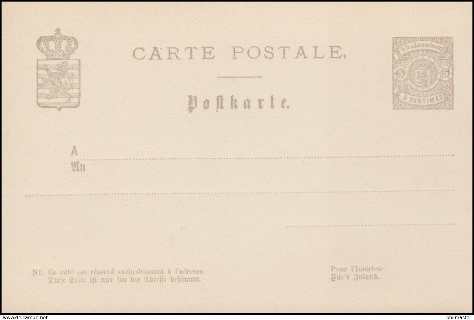 Luxemburg Postkarte P 39 Wappen Im Kreis 5 C., Ungebraucht  - Sonstige & Ohne Zuordnung