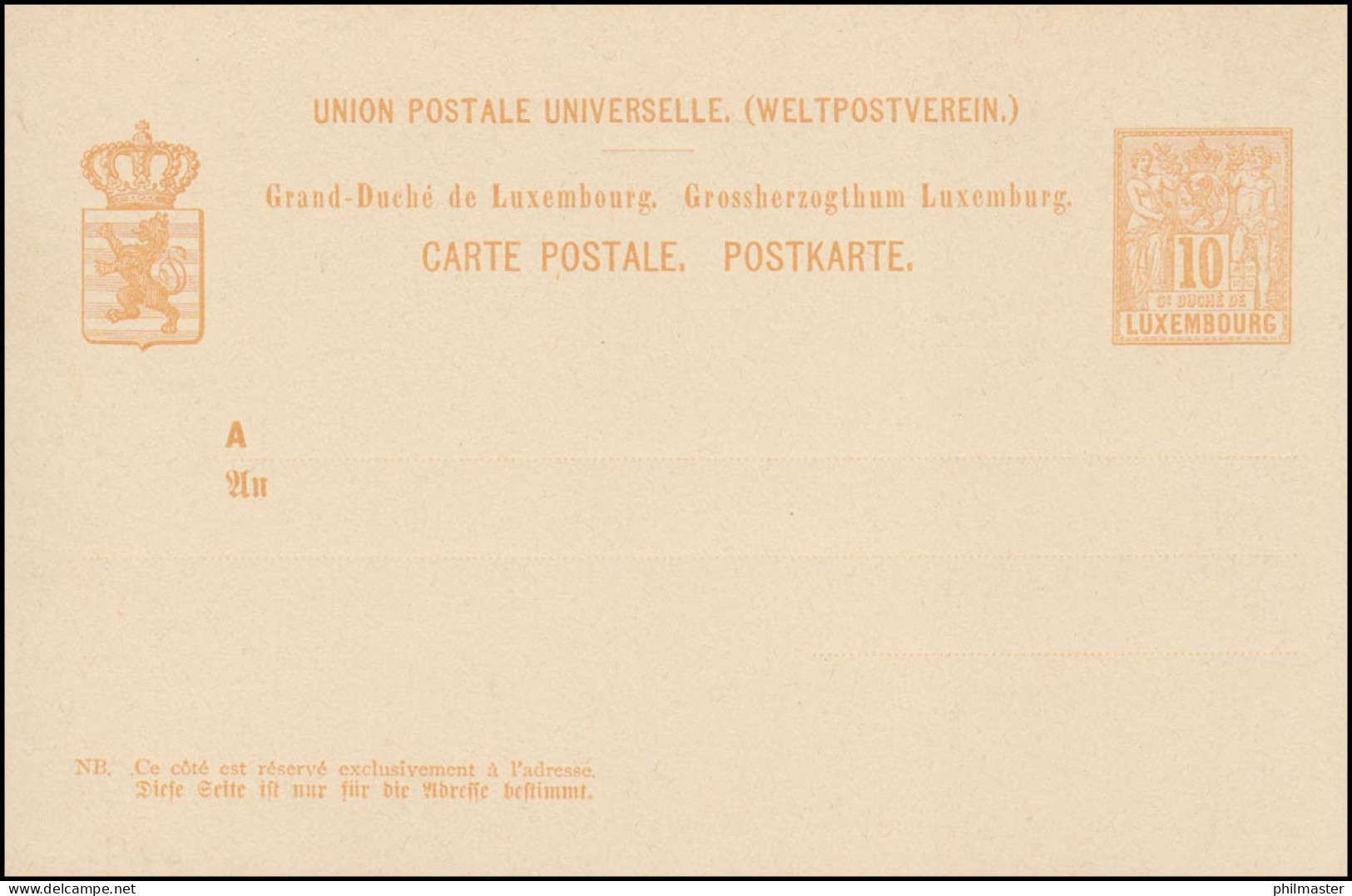 Luxemburg Postkarte P 44 Allegorie 10 C., Ungebraucht  - Sonstige & Ohne Zuordnung