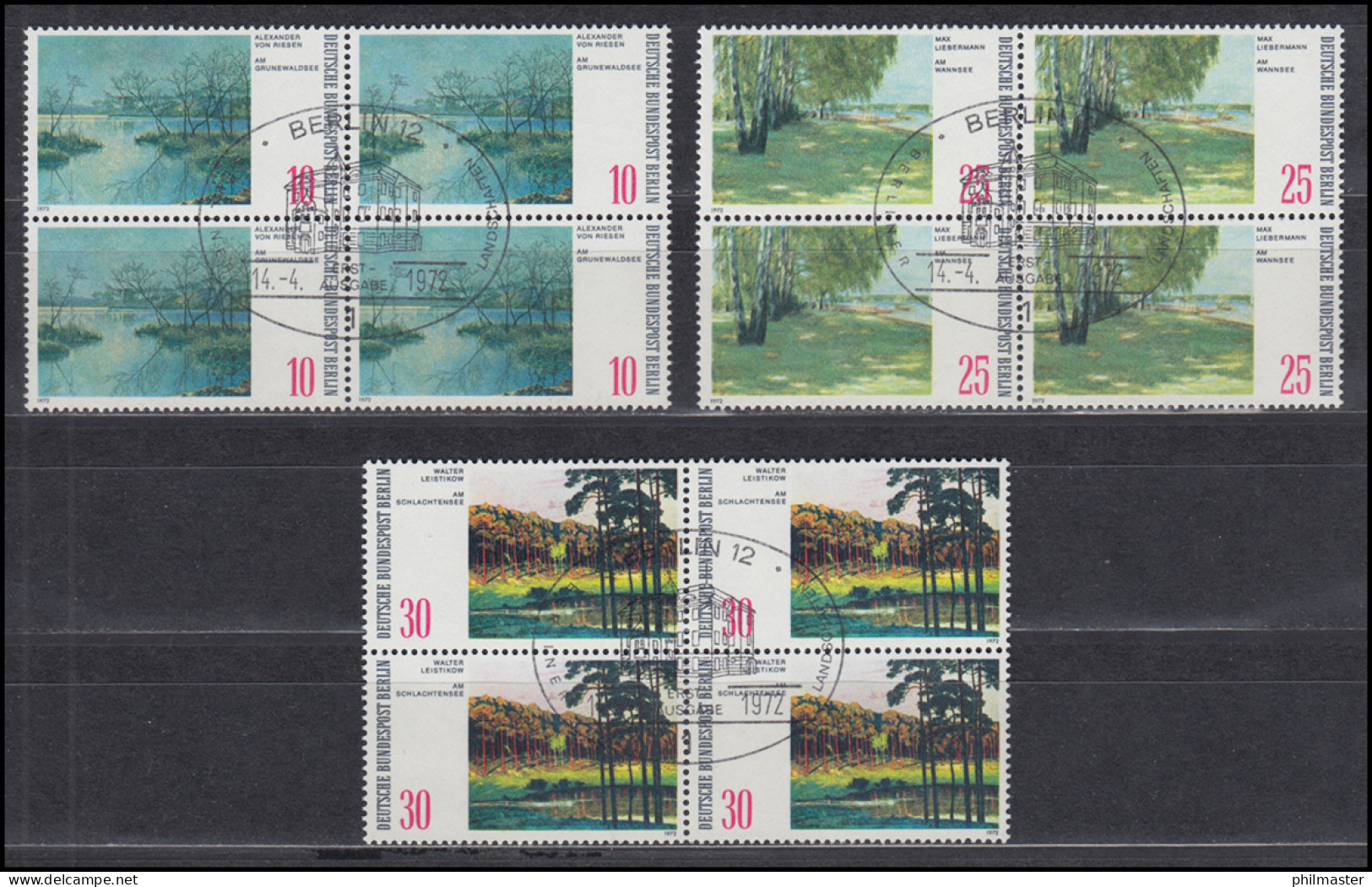 423-425 Gemälde Berliner Landschaften 1972: Viererblock-Satz Zentrische ESSt - Used Stamps