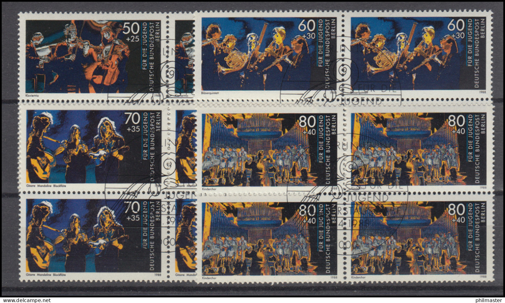 807-810 Jugend Musiziert 1988: Viererblok-Satz Zentrische ESSt BERLIN 14.4.88 - Used Stamps