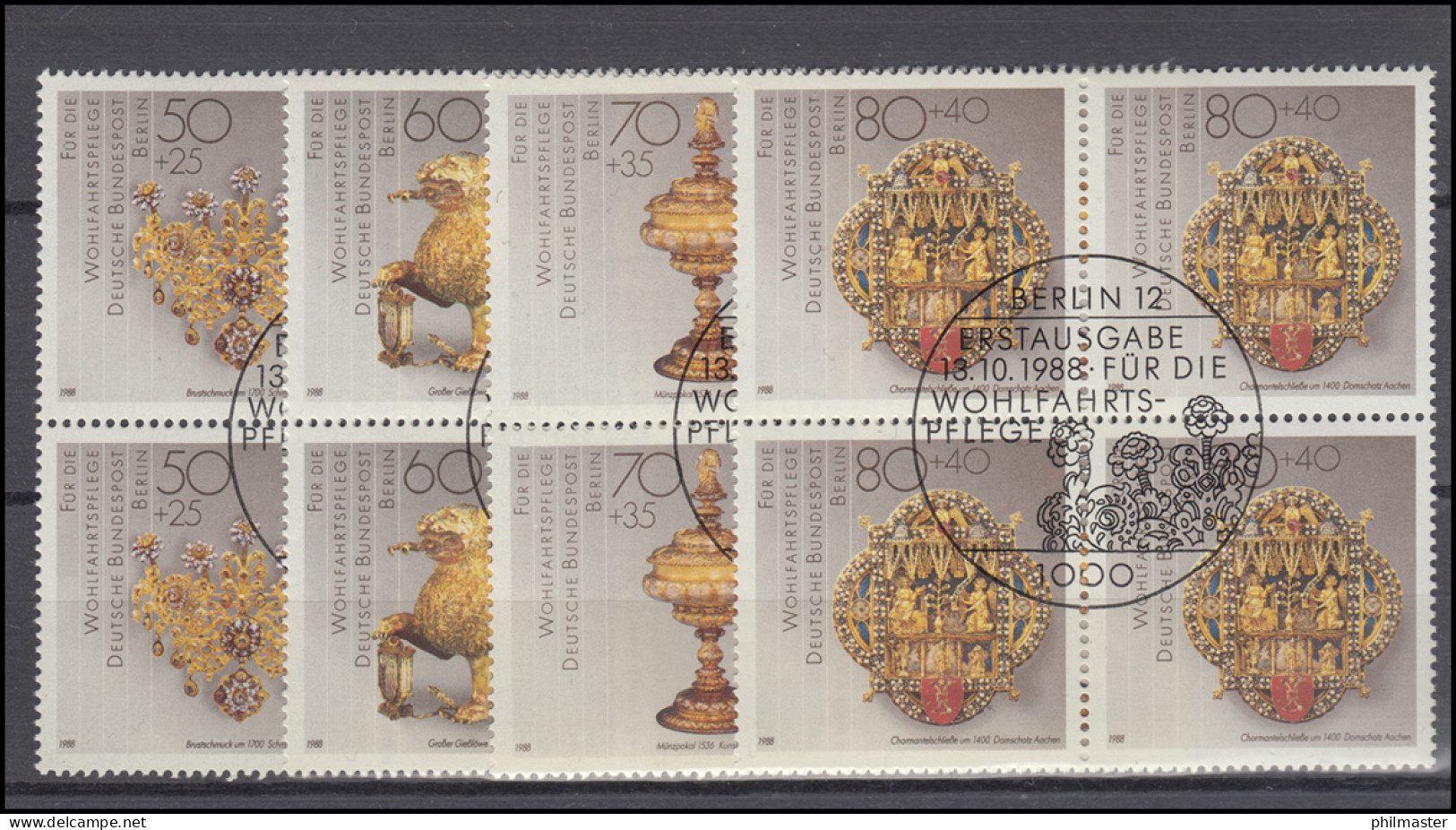 818-821 Gold- Und Silberschmiedekunst 1988: Viererblock-Satz Zentrische ESSt - Used Stamps