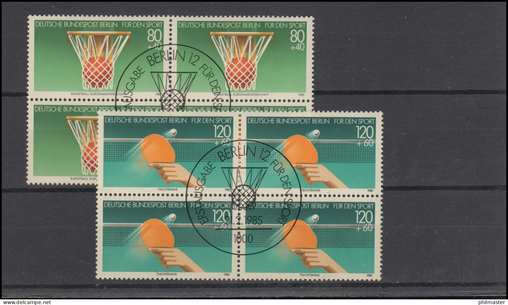 732-733 Sporthilfe 1985: Viererblock-Satz Zentrische ESSt BERLIN 21.2.85 - Used Stamps