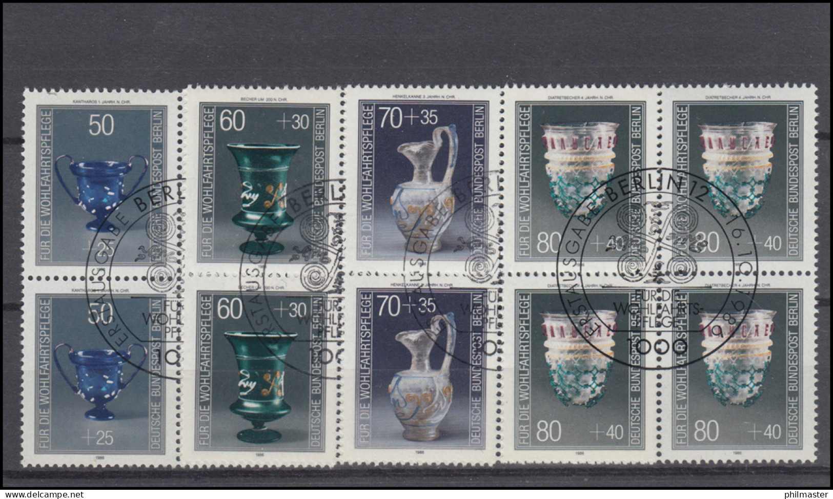 765-768 Wofa Kostbare Gläser 1986: Viereblock-Satz Mit ESSt BERLIN 16.10.86 - Used Stamps