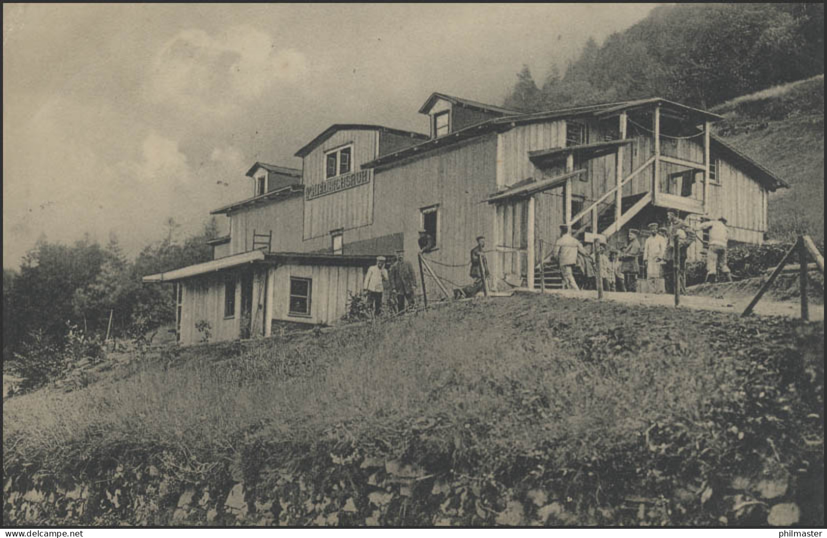 Ansichtskarte Feldpost Armierungstruppen Holzhütte Friedrichsruh, 14.8.1917 - Besetzungen 1914-18