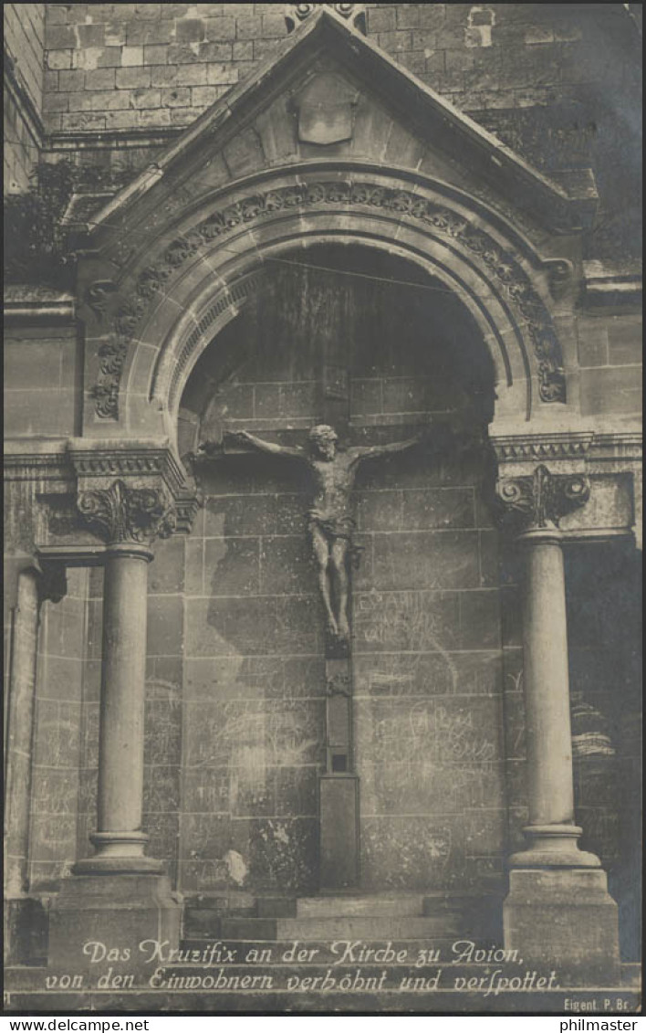 Ansichtskarte Feldpost Kruzifix An Der Kirche Von Avion, 3.9.1915 Nach Birth - Occupation 1914-18