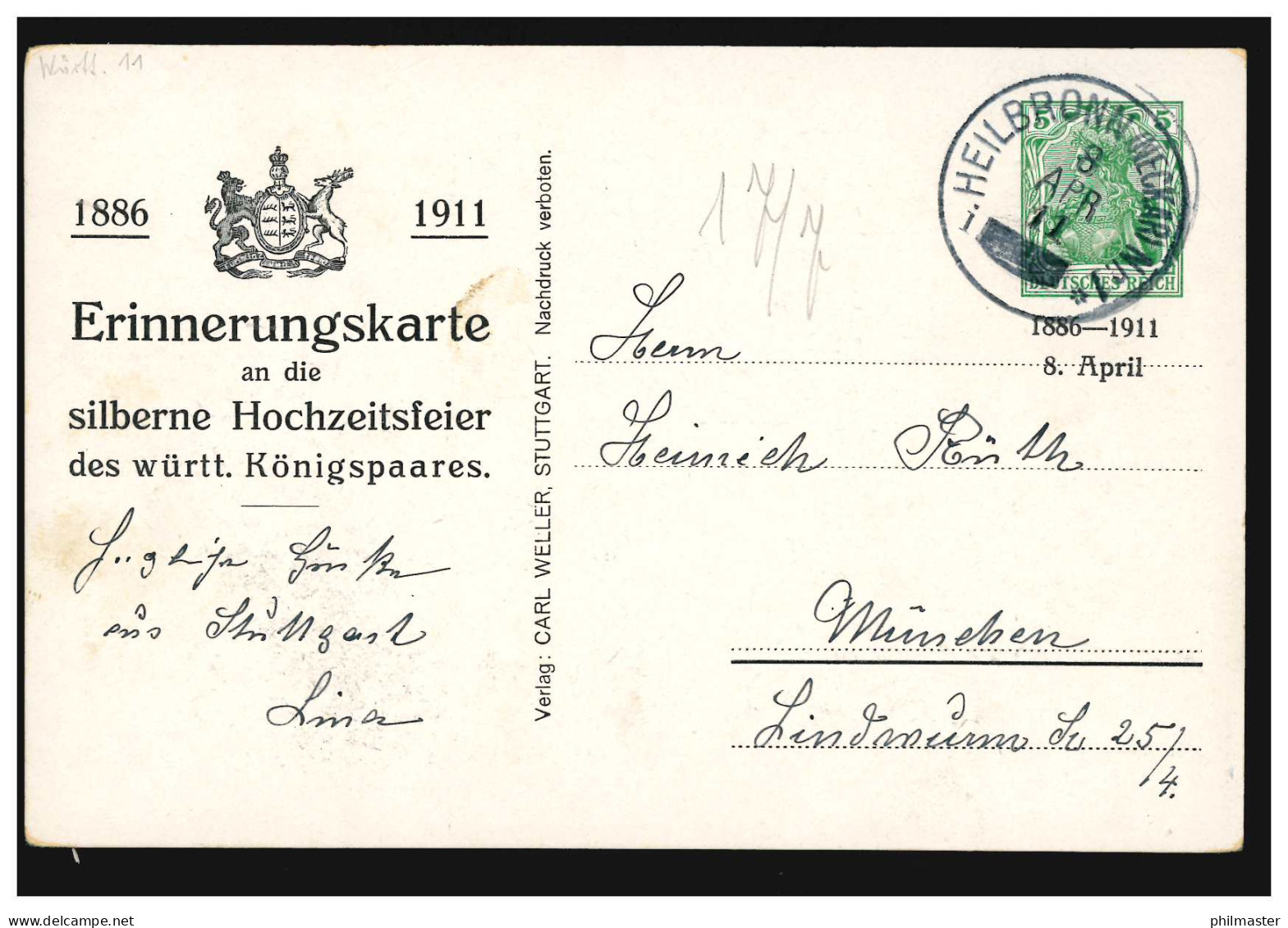 AK Zur Silberen Hochzeit Des Württemberischen Königpaares 1911, HEILBRONN 8.4.11 - Other & Unclassified