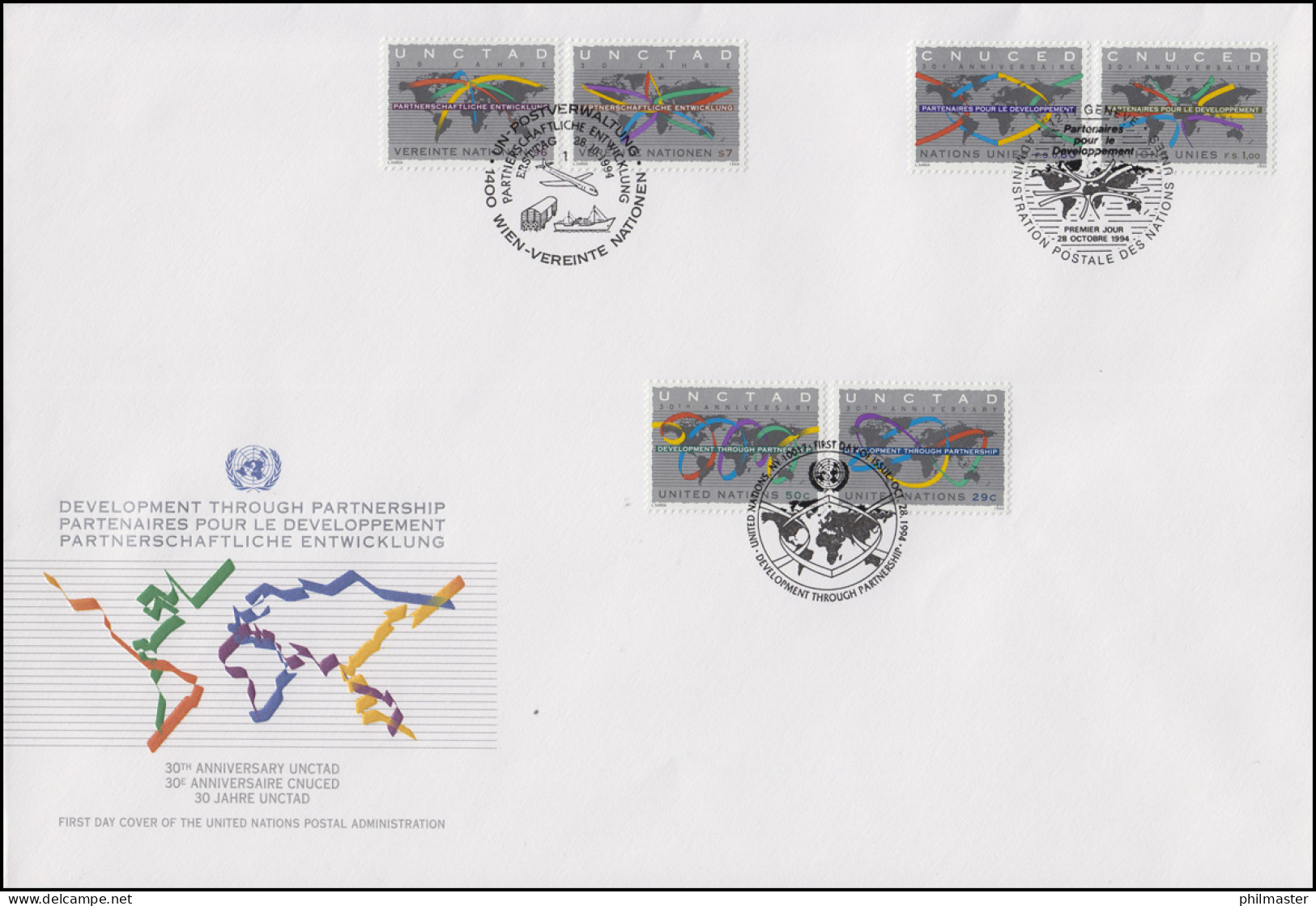 UNO Trio-FDC 17 Handel Und Entwicklung (UNCTAD) 28.10.1994 - Andere & Zonder Classificatie