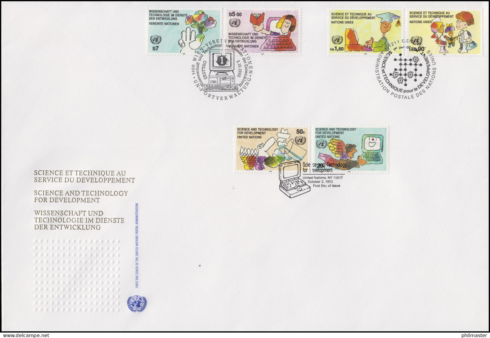 UNO Trio-FDC 4 Wissenschaft Und Technologie 2.10.1992 - Andere & Zonder Classificatie