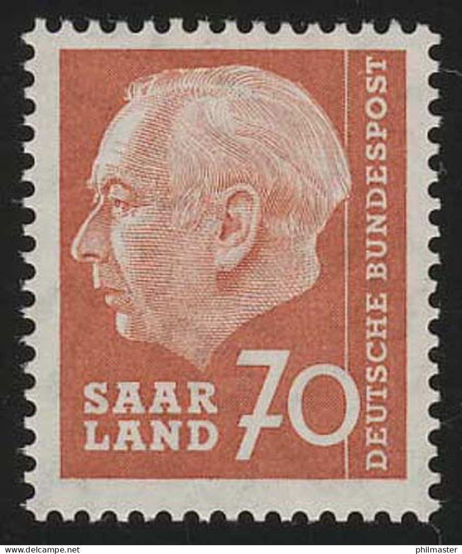 Saarland 395 Heuss 70 (Fr) 1957, ** - Ungebraucht