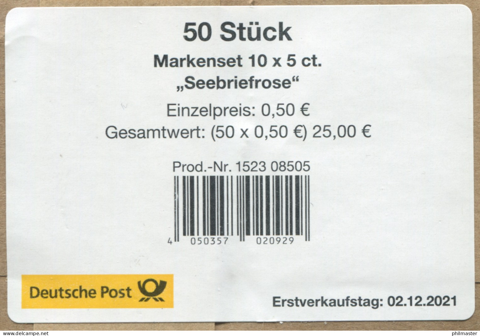 FB 113II Seebriefrose 5 Cent, Folienblatt-BANDEROLE Ohne Ch.Nr. / Ohne Zudruck - 2011-2020