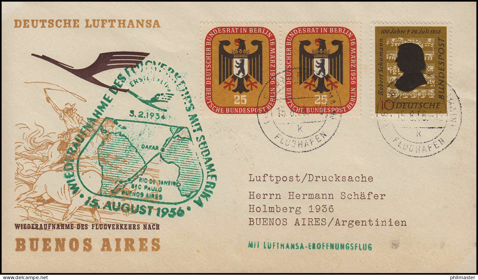 Luftpost Lufthansa Eröffnungsflug Frankfurt Main/ Buenos Aires 15. + 17.8.1956 - Erst- U. Sonderflugbriefe