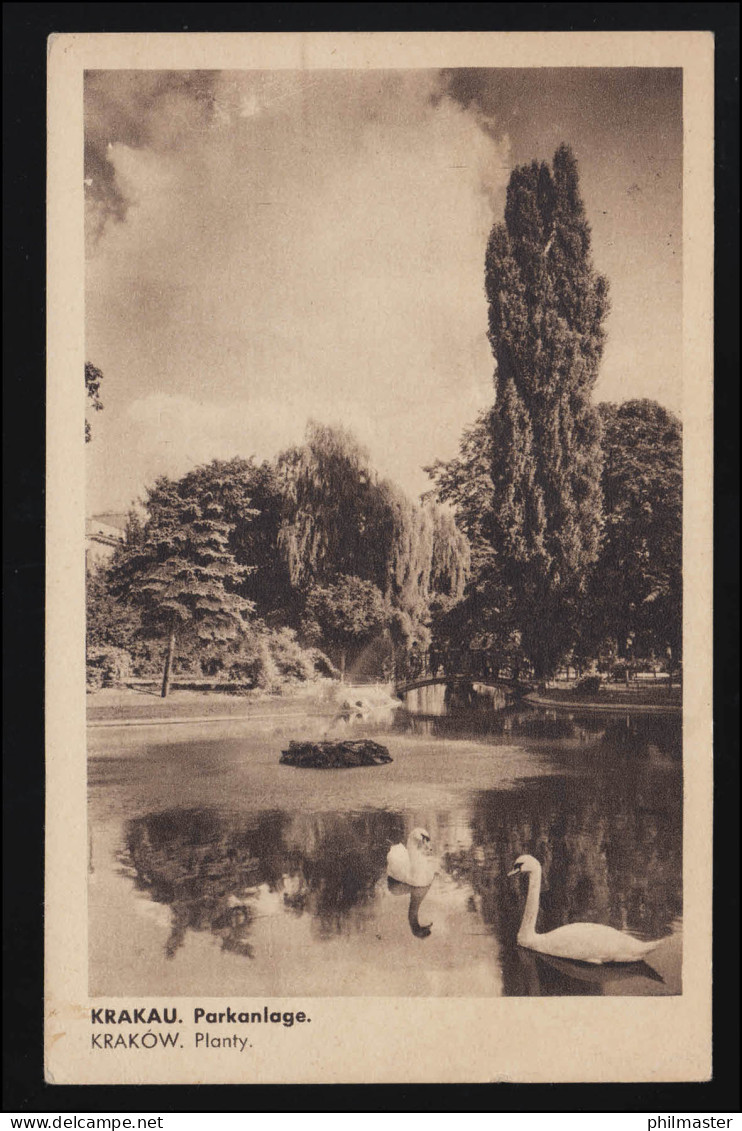 Foto AK Ars Sacra Nr. 4 KRAKOW Park Mit Schwänen, Feldpost, KRAKAU 22.5.1941 - Sonstige & Ohne Zuordnung