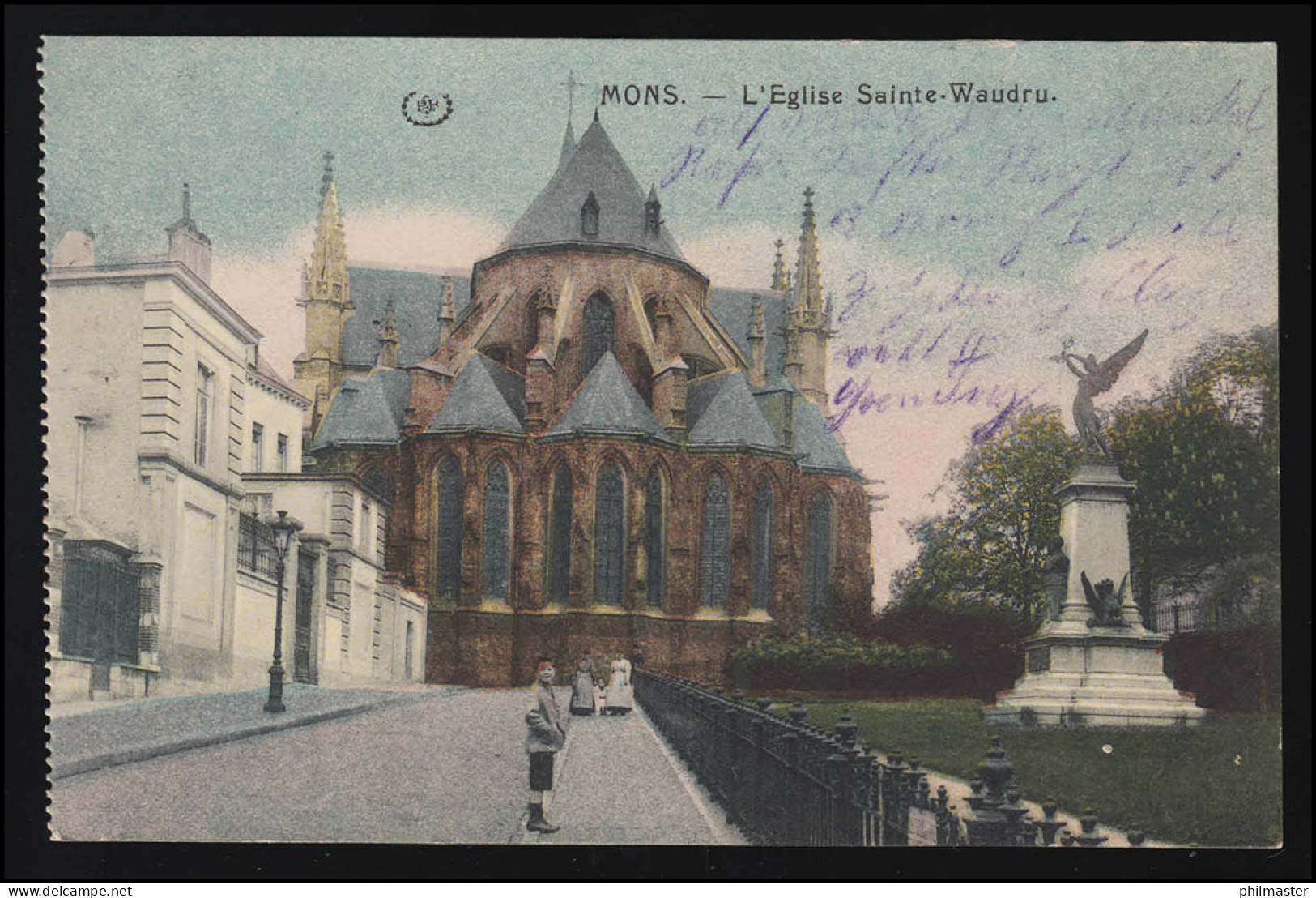 AK MONS L'eglise Sainte Waudru, La Phototypie Belgie, Lazarett II Caudry, 5.4.17 - Altri & Non Classificati