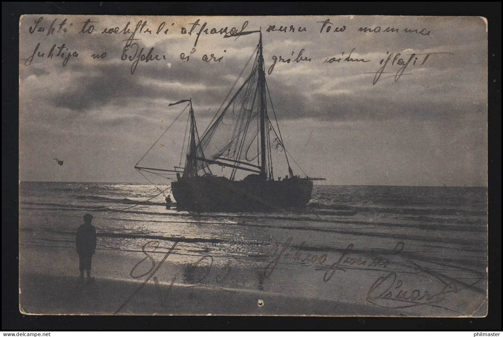 Schiffahrt Fischerboot Am Strand, Wolken Abendsonne, Russisch 9.5.1905 - Autres & Non Classés