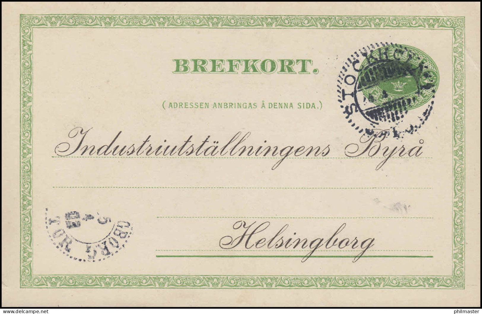Postkarte P 19 BREFKORT 5 Öre, STOCKHOLM Nach HELSINGBORG 1903 - Interi Postali
