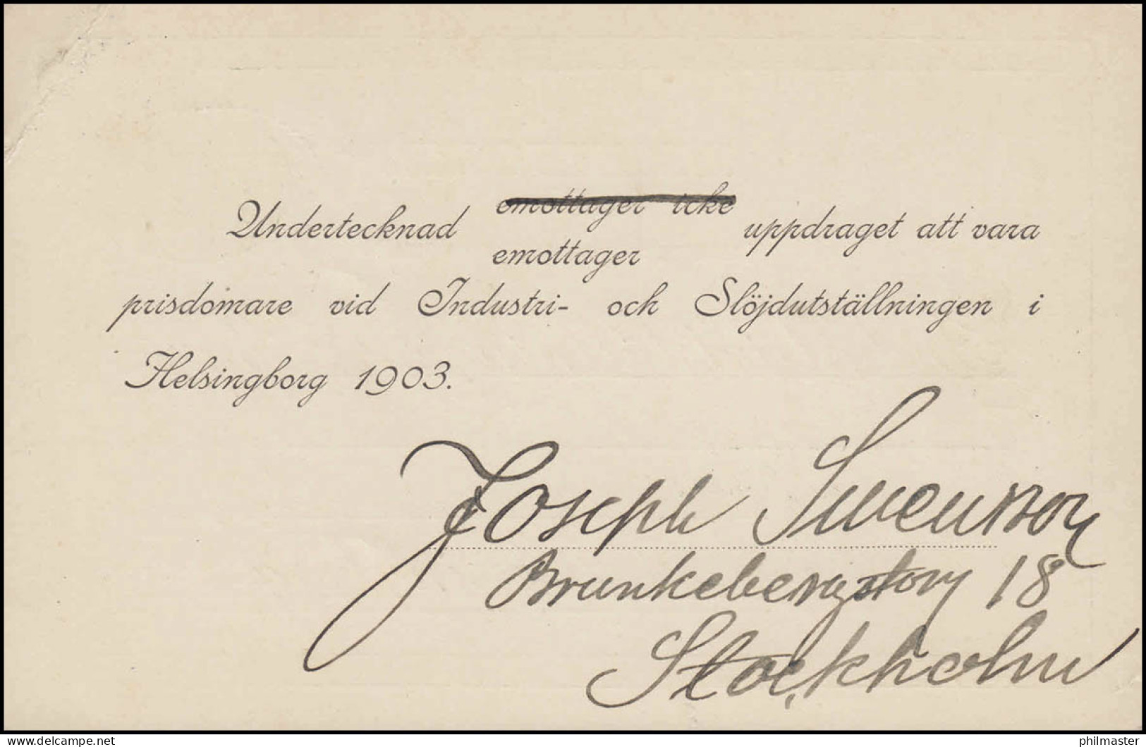 Postkarte P 19 BREFKORT 5 Öre, STOCKHOLM Nach HELSINGBORG 1903 - Ganzsachen