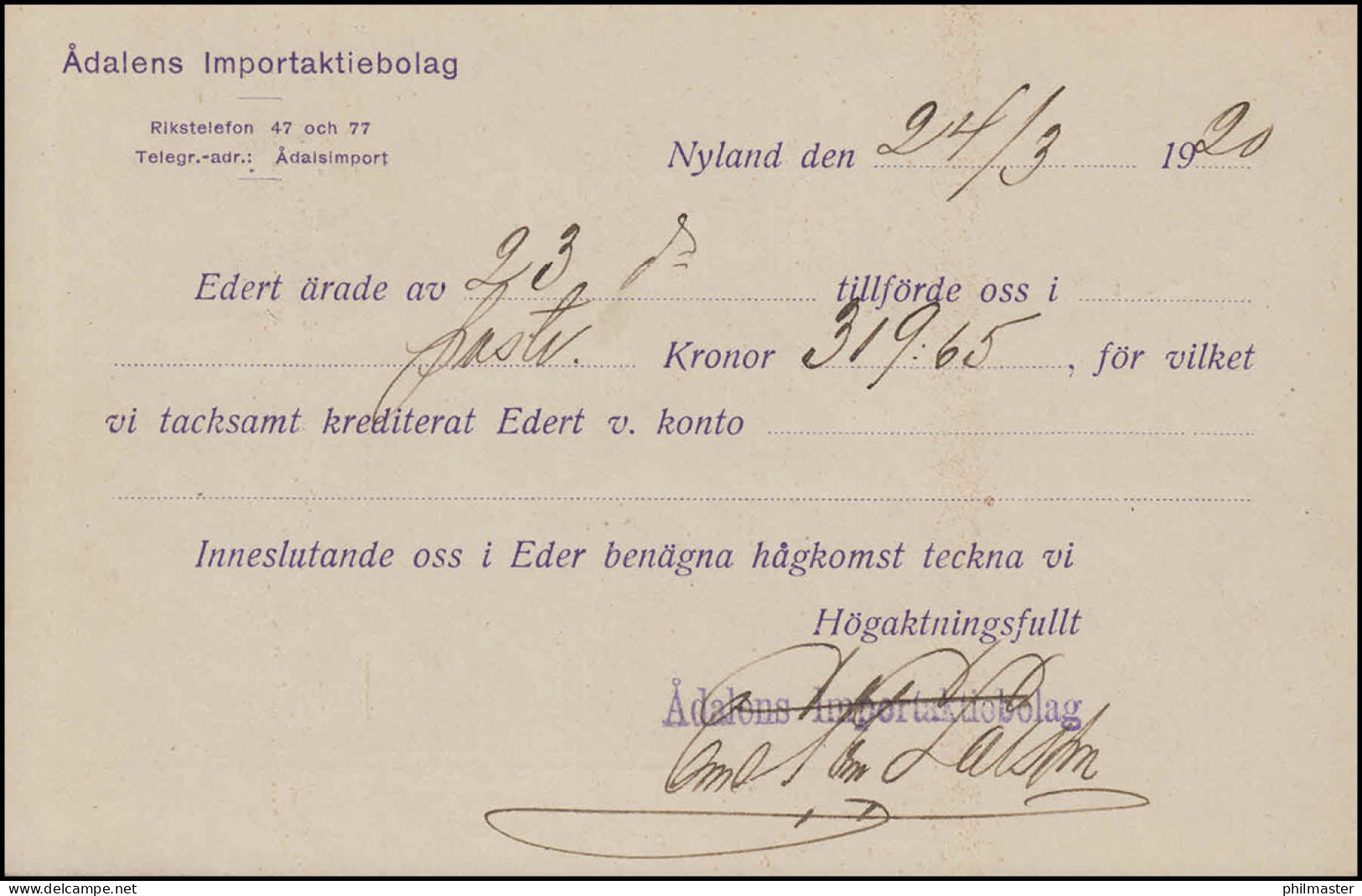 Postkarte P 33 BREVKORT 7 Öre Druckdatum 1018 Mit Zusatzfr., NYLAND 24.3.1920 - Postwaardestukken