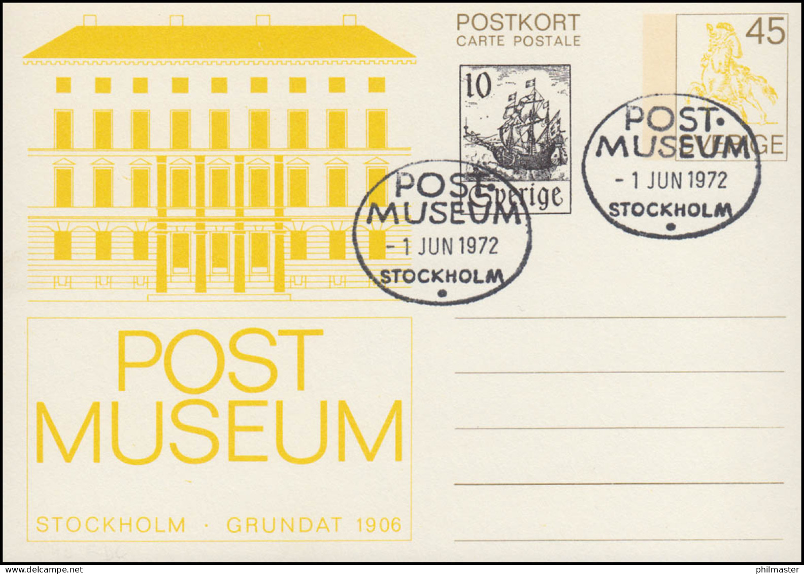 Schweden Postkarte P 90 Postreiter Und Segelschiff, FDC Stockholm 1.6.1972 - Postal Stationery