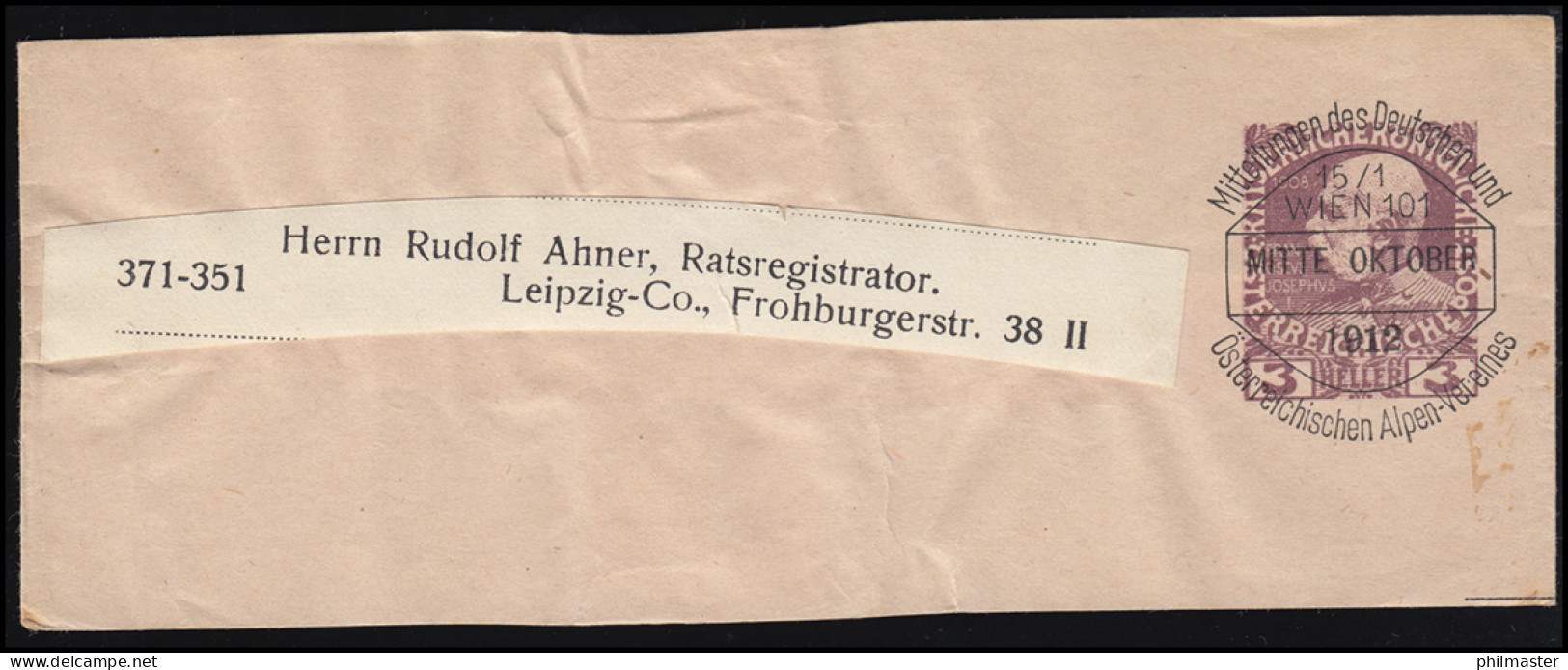 Österreich Streifband S 8 Vorausentwertung D.Ö.A.V. WIEN Mitte Oktober 1912 - Sonstige & Ohne Zuordnung
