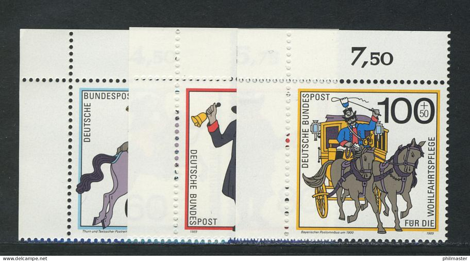 1437-1439 Wofa Postbeförderung 1989, Ecke O.l. Satz ** Postfrisch - Nuovi