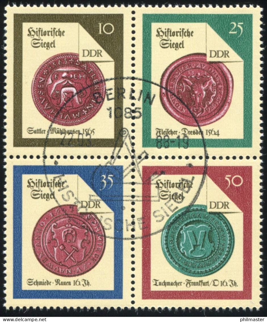 3156-3159 Historische Siegel 1988, Viererblock, ESSt Berlin 22.3.88 - Zusammendrucke