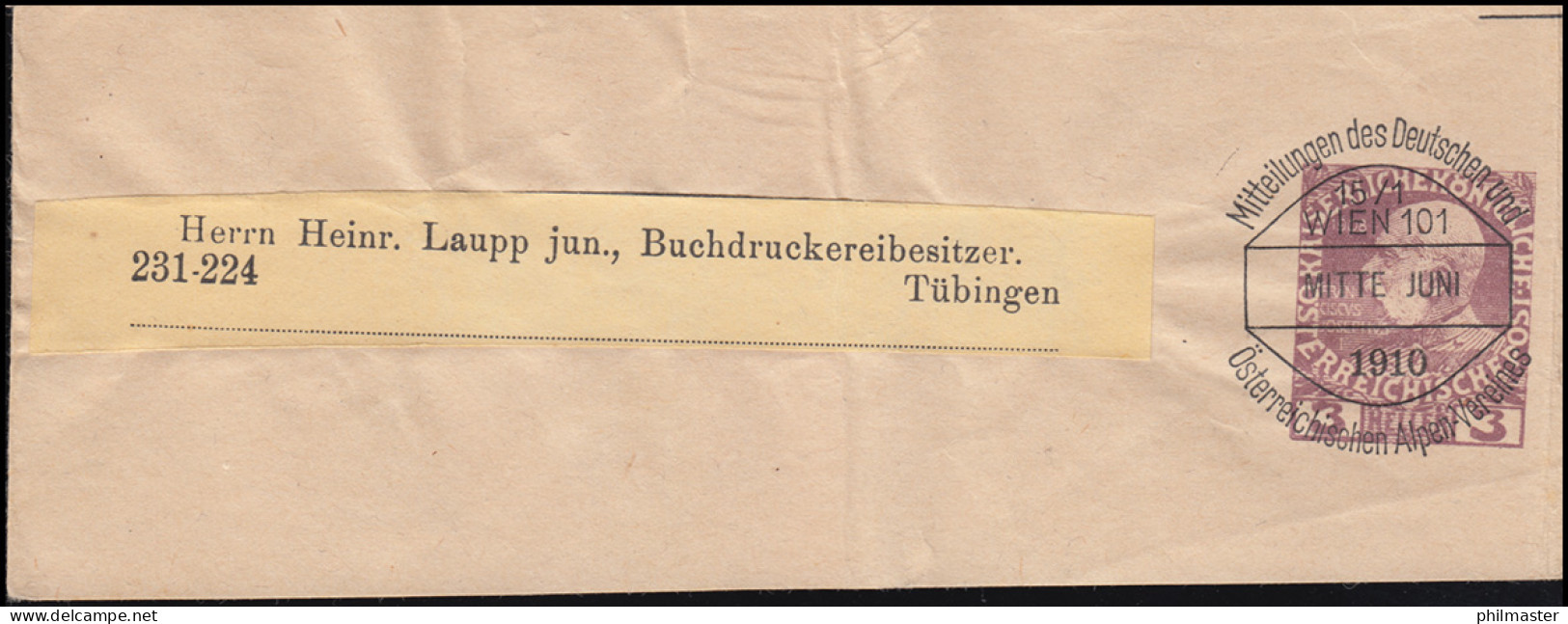 Österreich Streifband S 8 Vorausentwertung D.Ö.A.V. WIEN Mitte Juni 1910 - Altri & Non Classificati