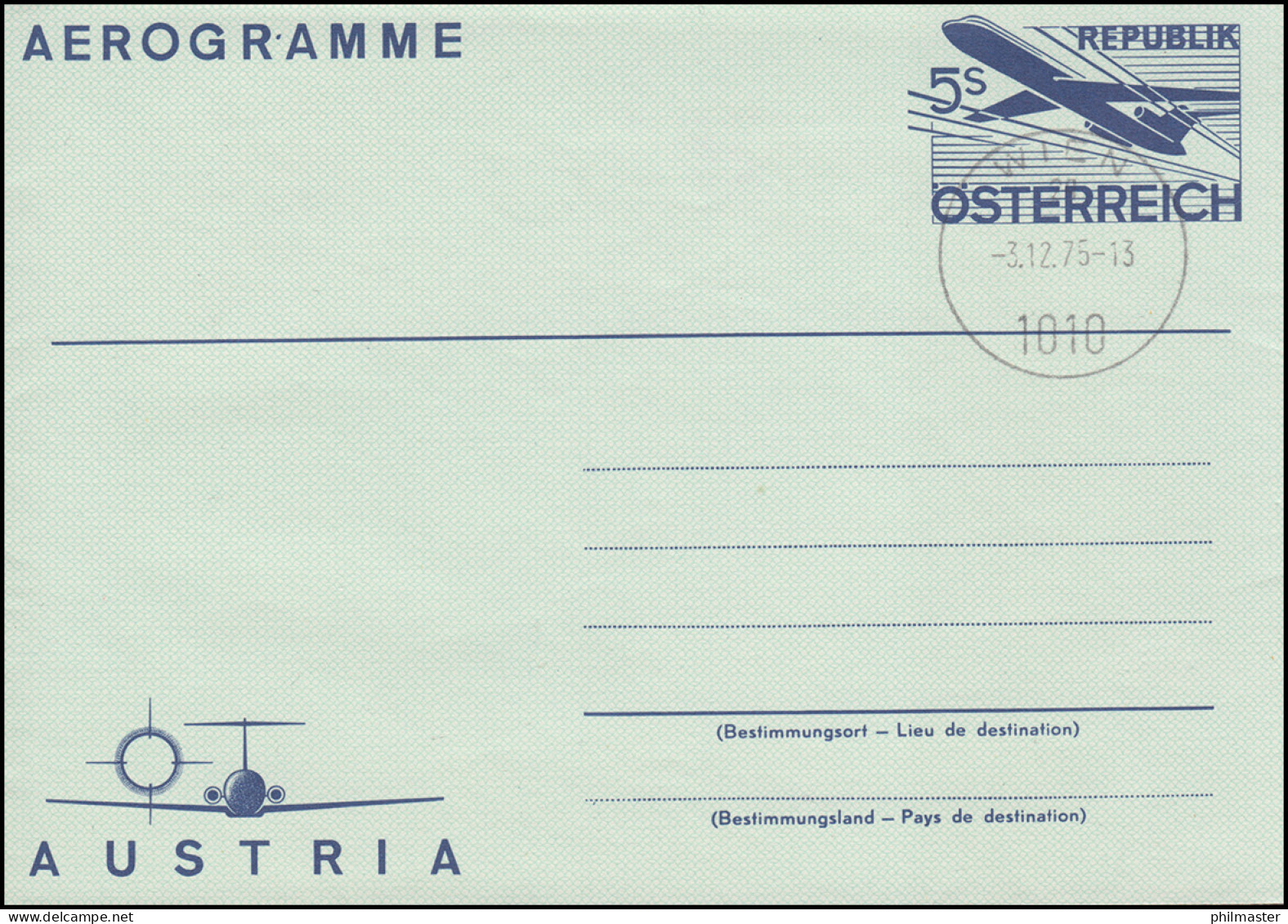 Österreich LF 16 Flugzeug 5 Schilling 1975, Ersttagsstempel WIEN 3.12.75 - Sonstige & Ohne Zuordnung