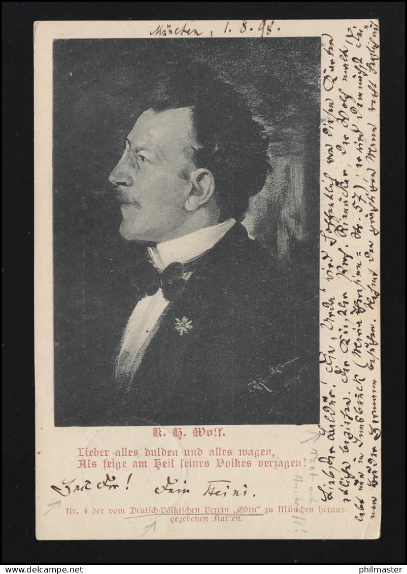 AK Portrait Und Zitat Von K.H. Wolf, MÜNCHEN 1.8.1898 Nach INNSBRUCK 2.8.98  - Partis Politiques & élections