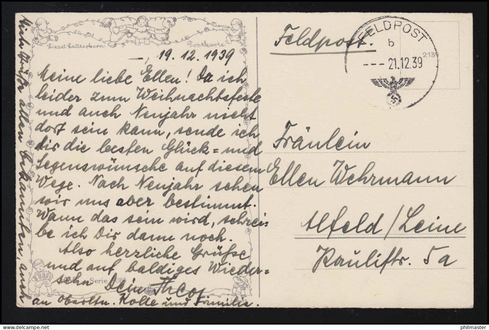 AK Gesegnete Weihnachten Von Liesel Lauterborn, Feldpost 21.12.1939  - Año Nuevo