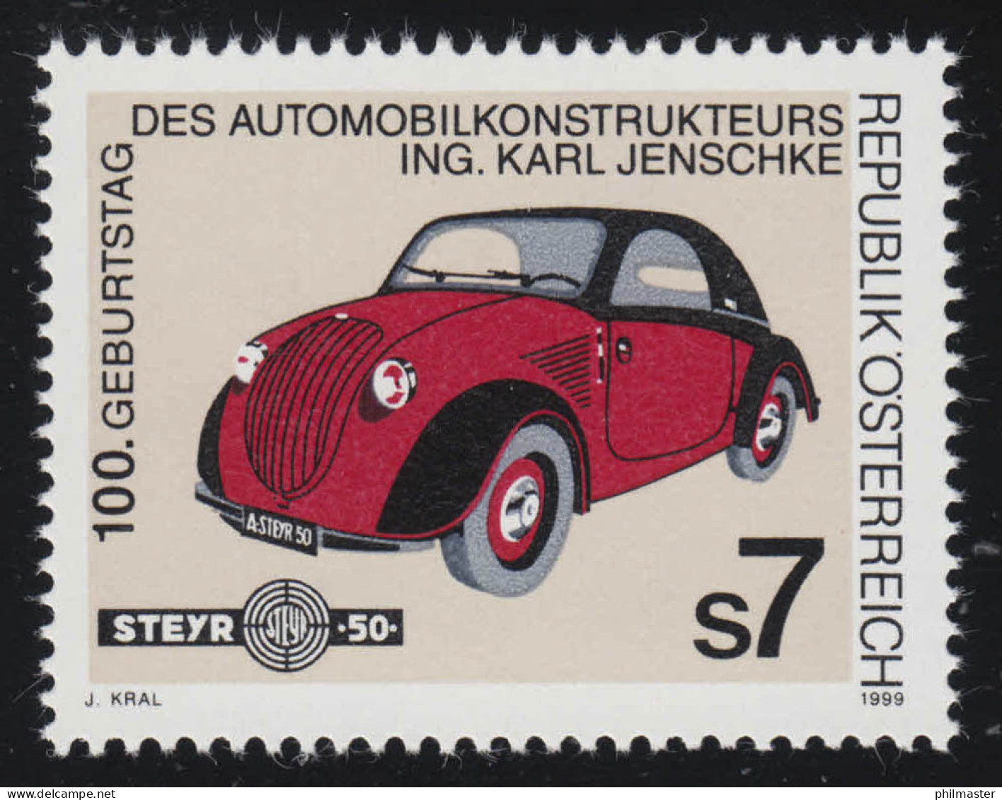 2282 Geburtstag Karl Jentschke, Automobilkonstrukteur, Steyr 50 "Baby", 7 S, ** - Unused Stamps