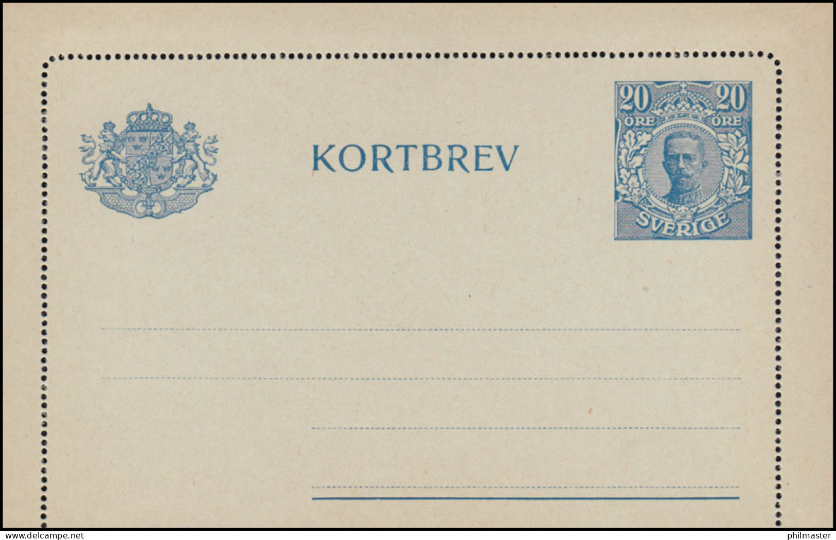 Schweden Kartenbrief K 19 KORTBREV König Gustav 20 Öre Ohne Druckdatum, ** - Interi Postali