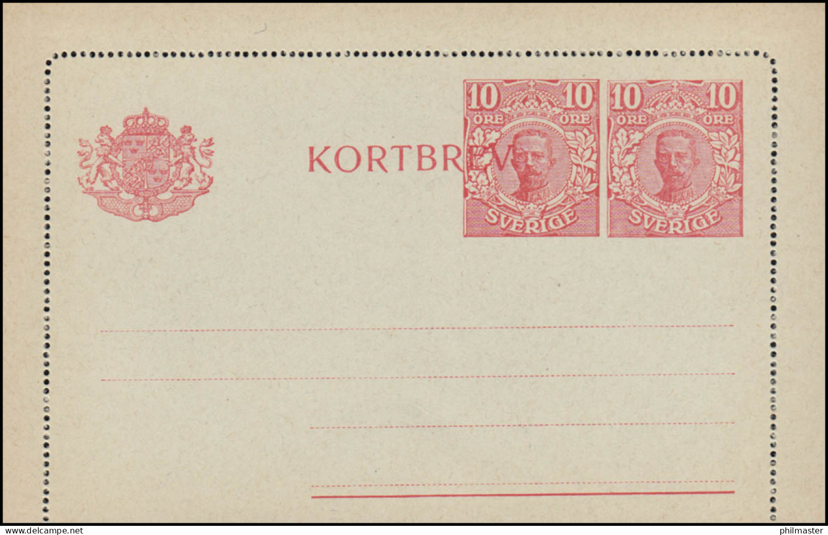 Schweden Kartenbrief K 21 KORTBREV König Gustav 10 Neben 10 Öre, ** Postfrisch - Interi Postali