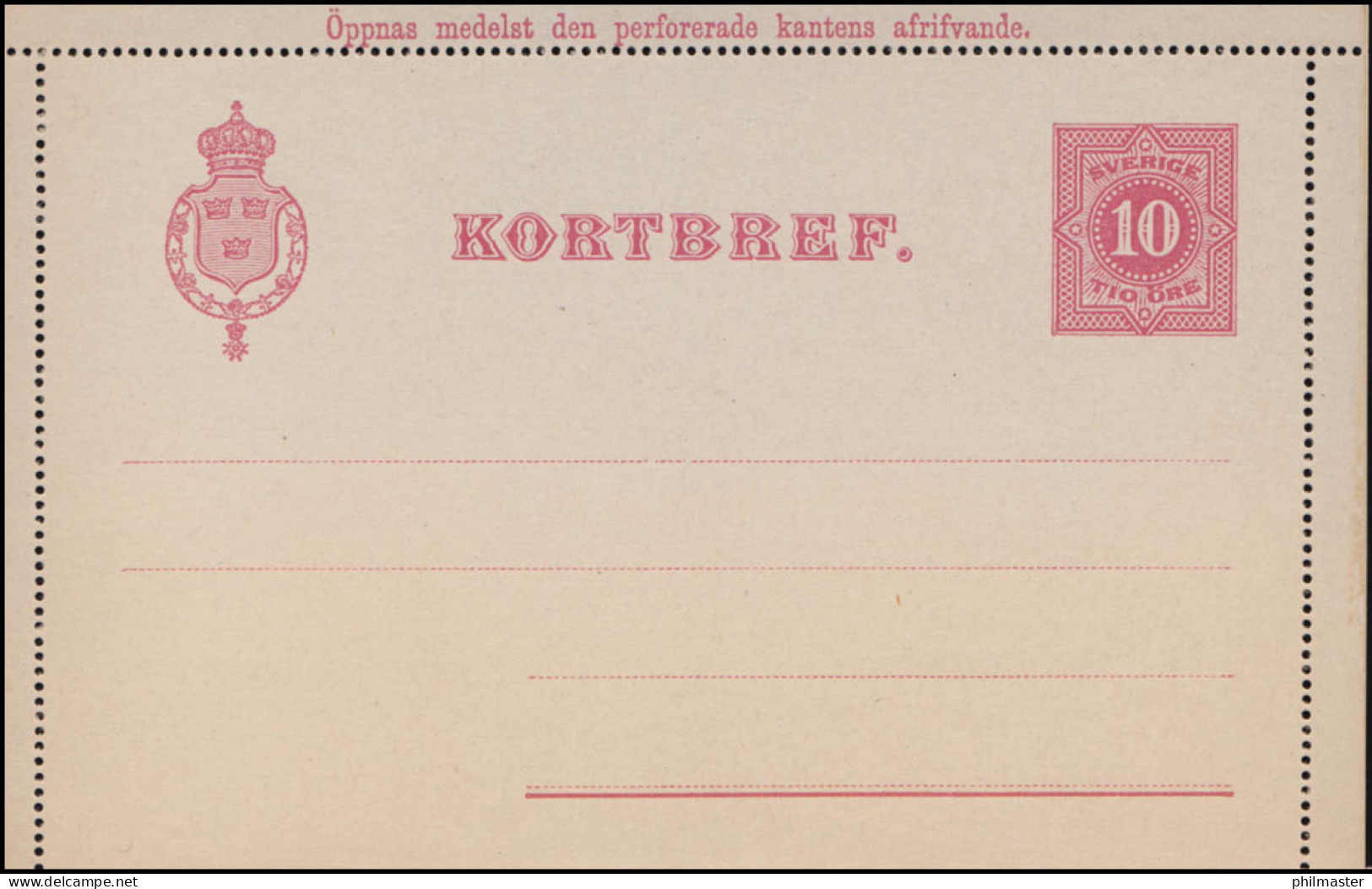 Schweden Kartenbrief K 2 KORTBREF Ziffer 10 Öre 1889, ** Postfrisch - Ganzsachen