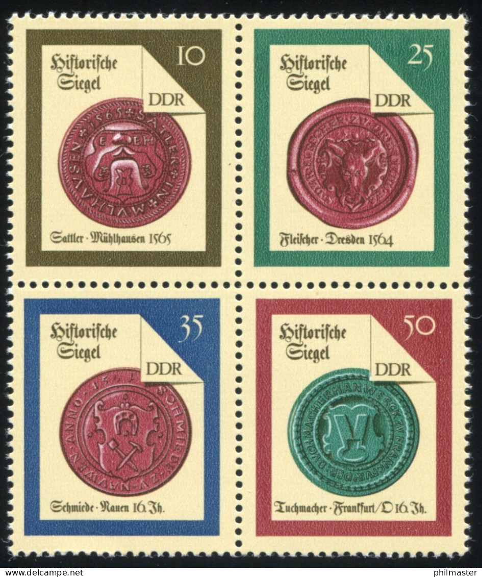 3156-3159 Historische Siegel 1988, Viererblock, ** Postfrisch - Zusammendrucke