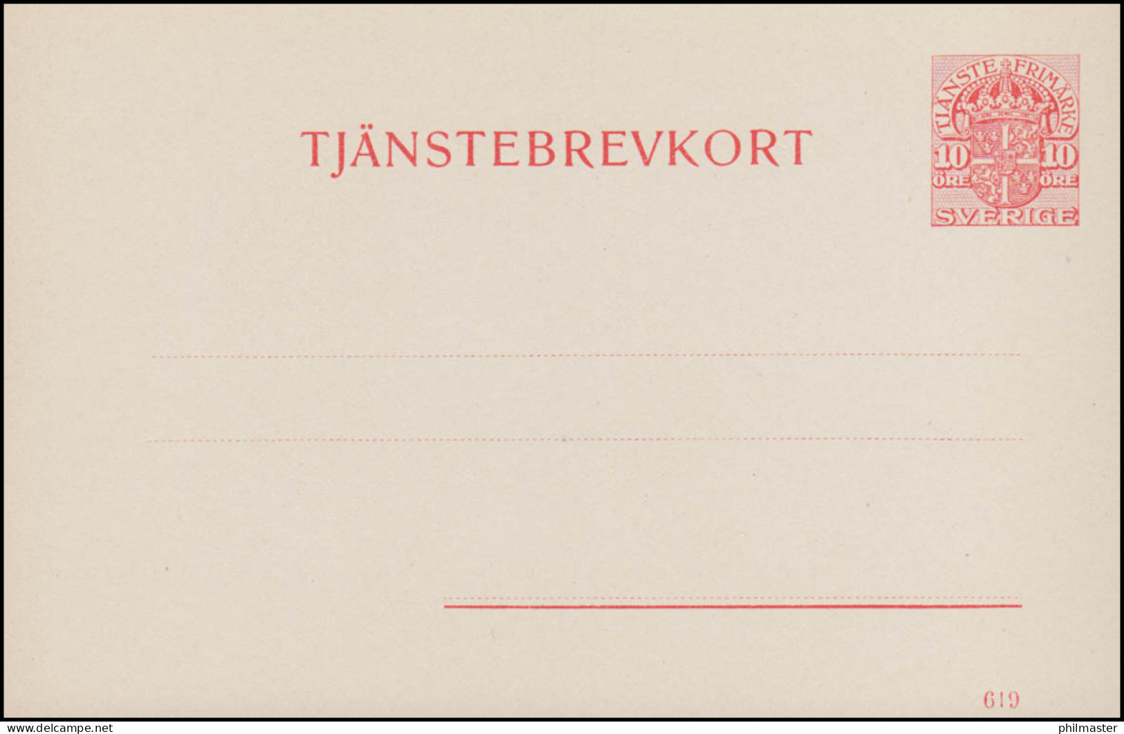 Schweden Dienstpostkarte DP 10 Wappen TJÄNSTEBREVKORT 10 Öre, ** Postfrisch - Entiers Postaux