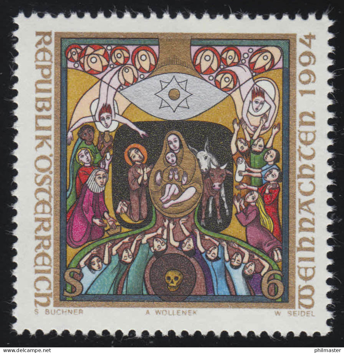 2144 Weihnachten: Christi Geburt, Reliefikone V. A. Wollenek, 6 S Postfrisch ** - Unused Stamps
