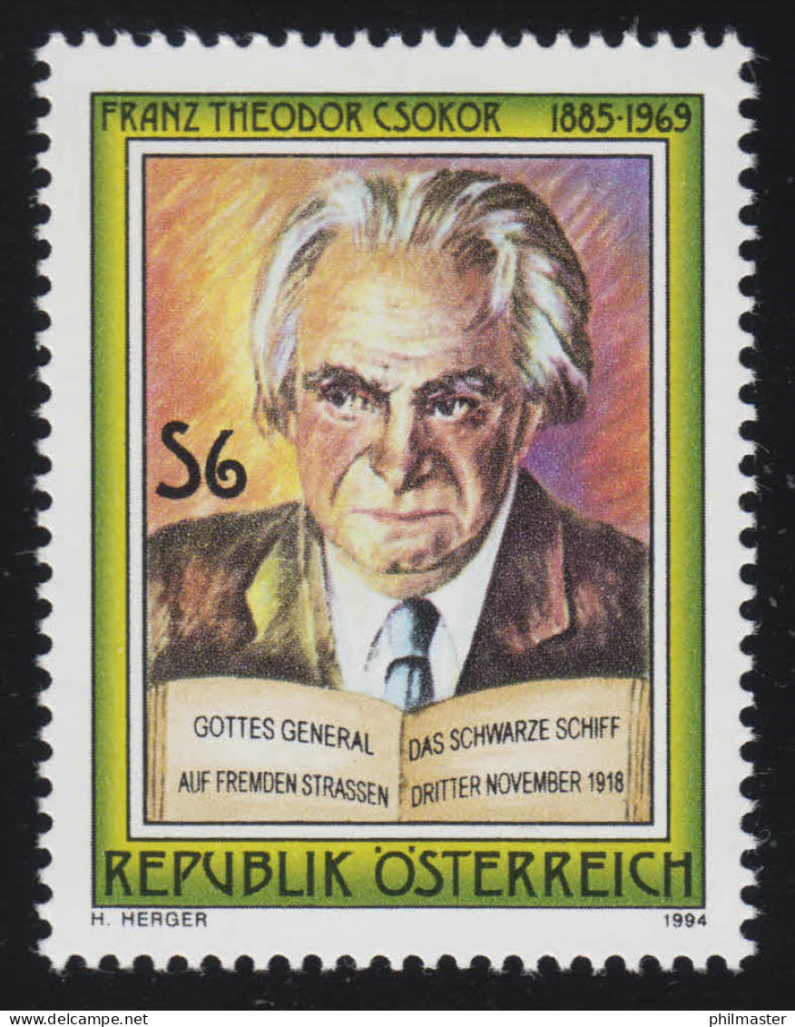 2136 25. Todestag Franz Theodor Csokor, Schriftsteller, 6 S, Postfrisch ** - Ongebruikt